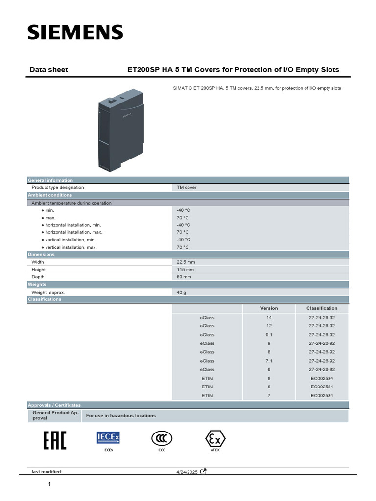 ET200SP TM Cover Datasheet | PDF