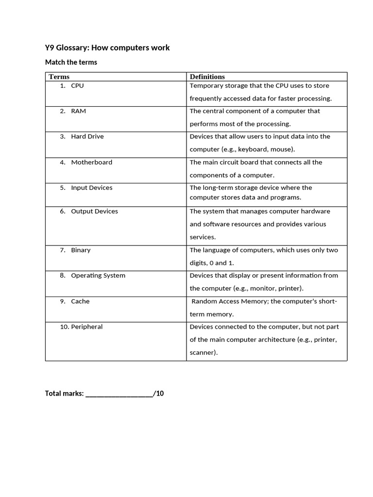 Computer Terms Glossary for Y9 | PDF