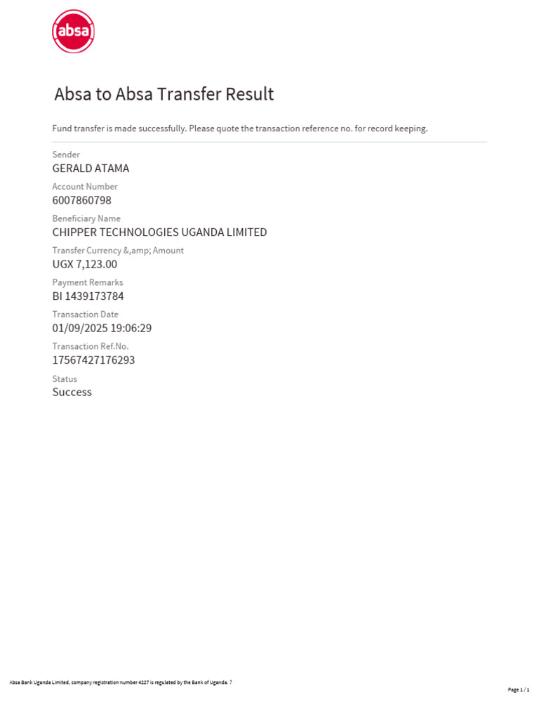 Absa To Absa Transfer Result | PDF
