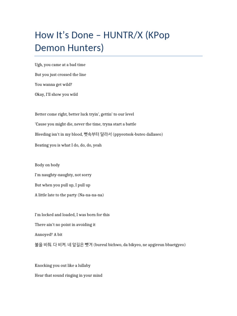 KPop Demon Hunters: How It's Done Lyrics | PDF