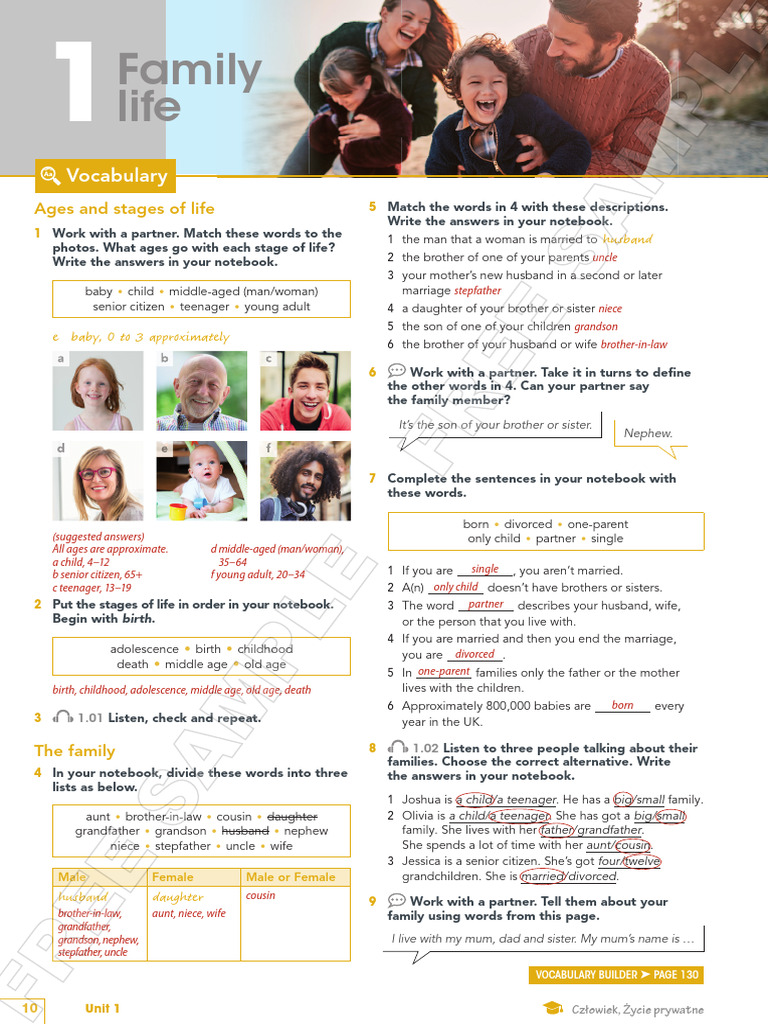 Life Stages and Family Vocabulary Guide | PDF | Stress (Linguistics ...