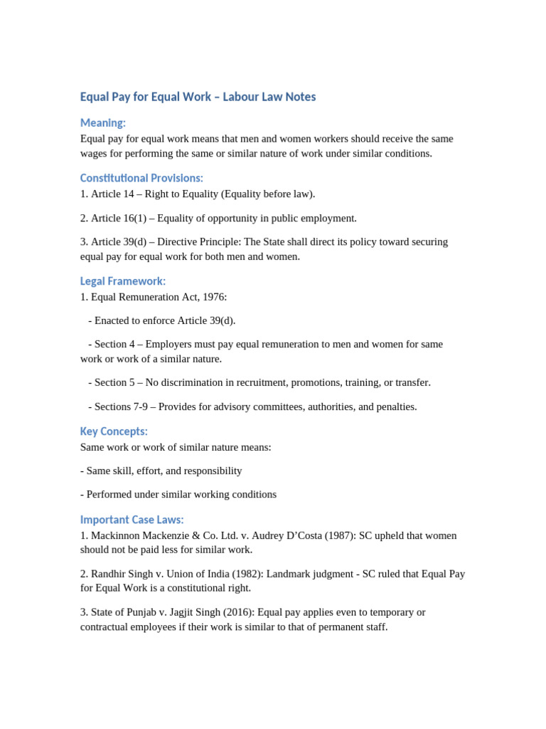 Equal Pay for Equal Work Explained | PDF
