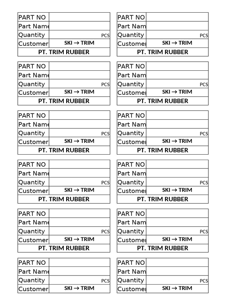 Trim Rubber Parts Inventory List | PDF