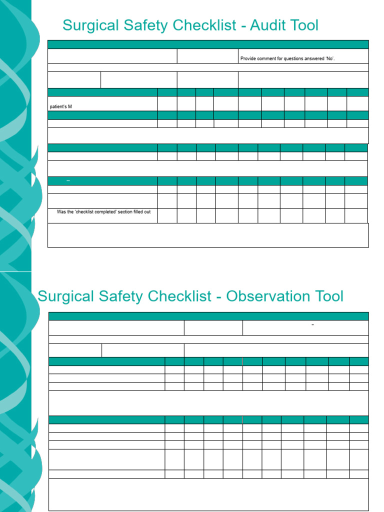 Surgical Safety Checklist Audit Tool | PDF | Surgery | Medical Record