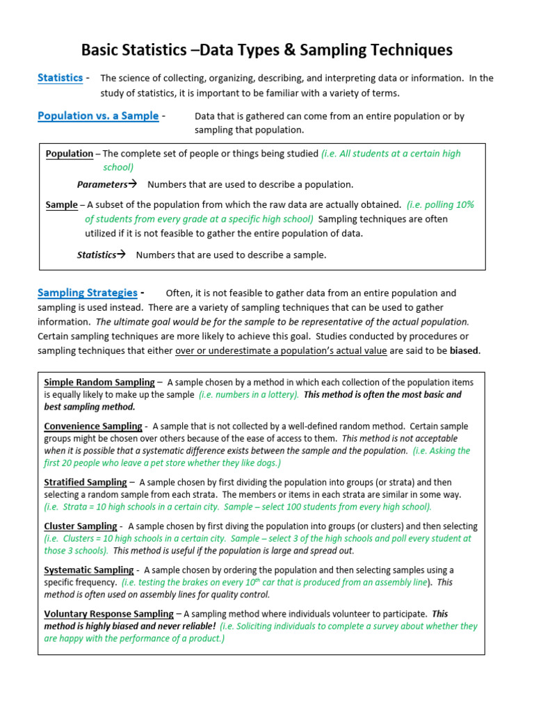 Statistics: Data Types & Sampling Methods | PDF | Sampling (Statistics ...