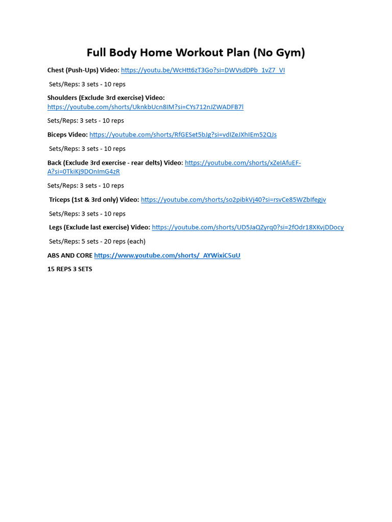 Full Body Home Workout Plan | PDF