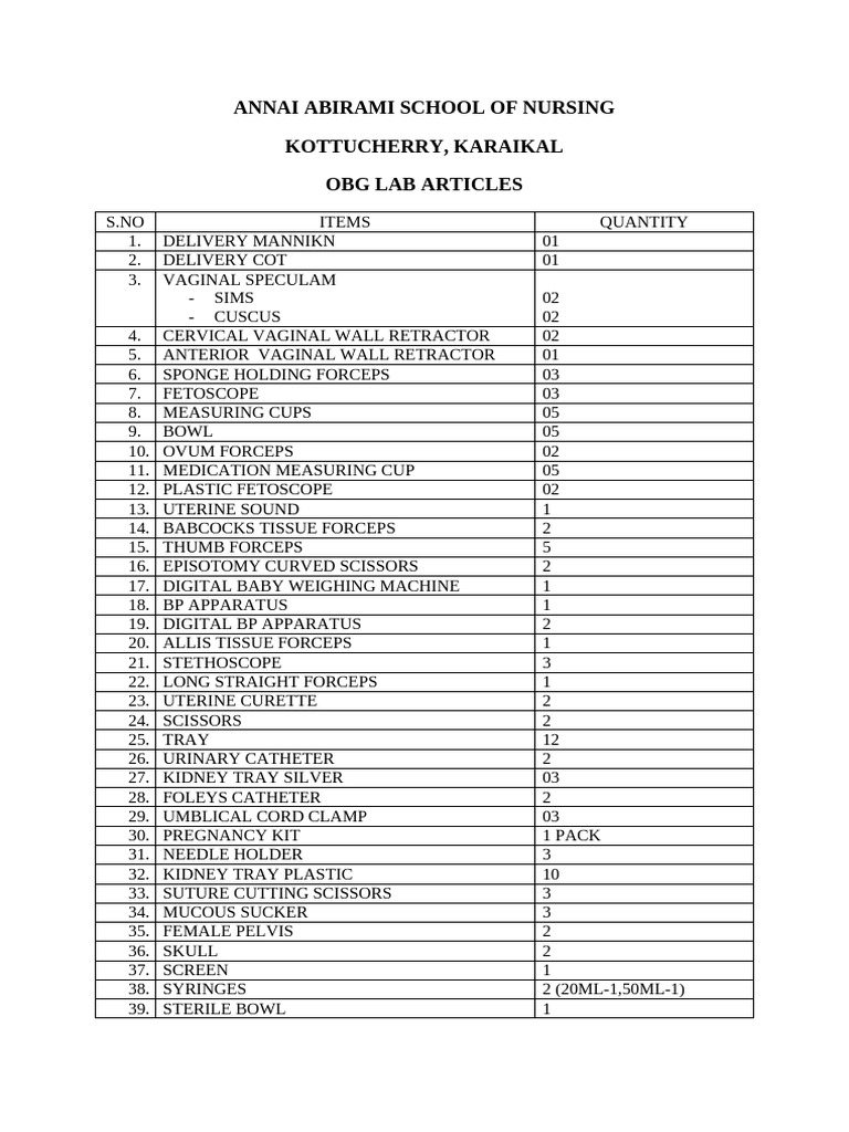 OBG Lab Articles Inventory List | PDF