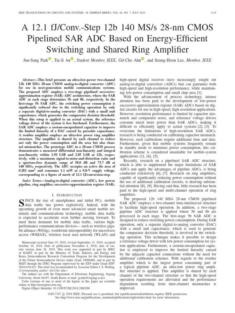 12b 140 MS/s Low-Power SAR ADC Design | PDF | Analog To Digital ...