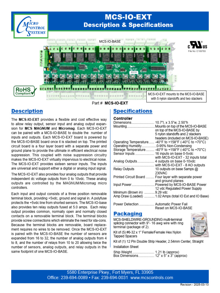MCS-IO-EXT Spec Sheet | PDF | Relay | Electronic Circuits