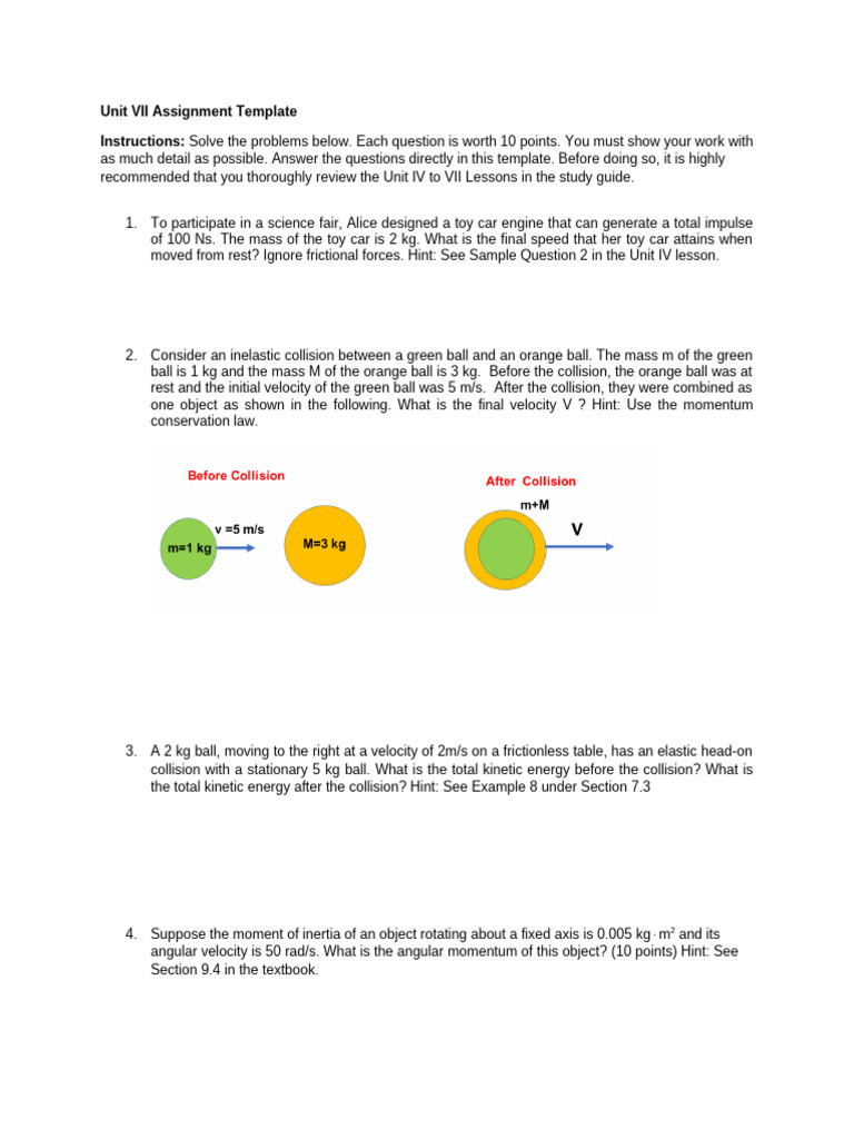 Physics Problem Solving Assignment | PDF | Collision | Physical Quantities