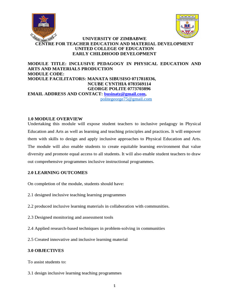 Inclusive Ped in PE and Arts | PDF | Physical Education | Learning