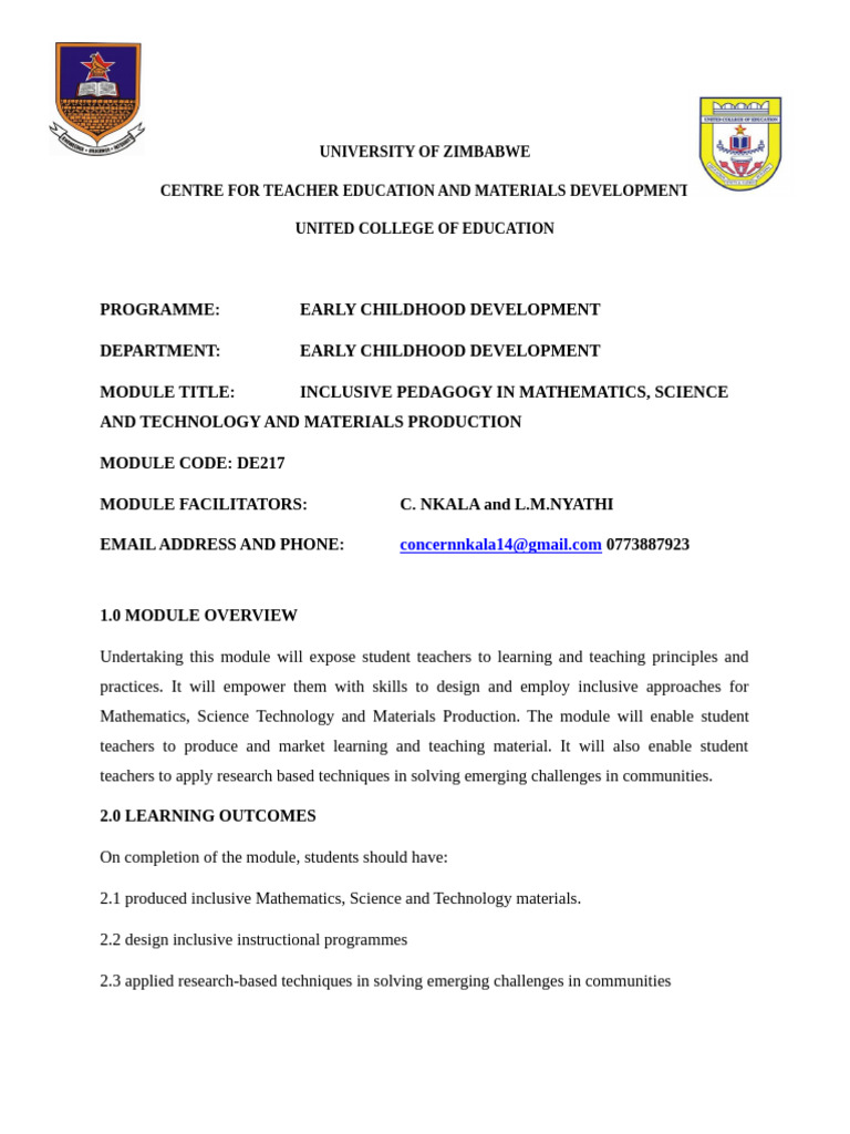 Inclusive Pedagogy in ECD Module | PDF | Science, Technology ...