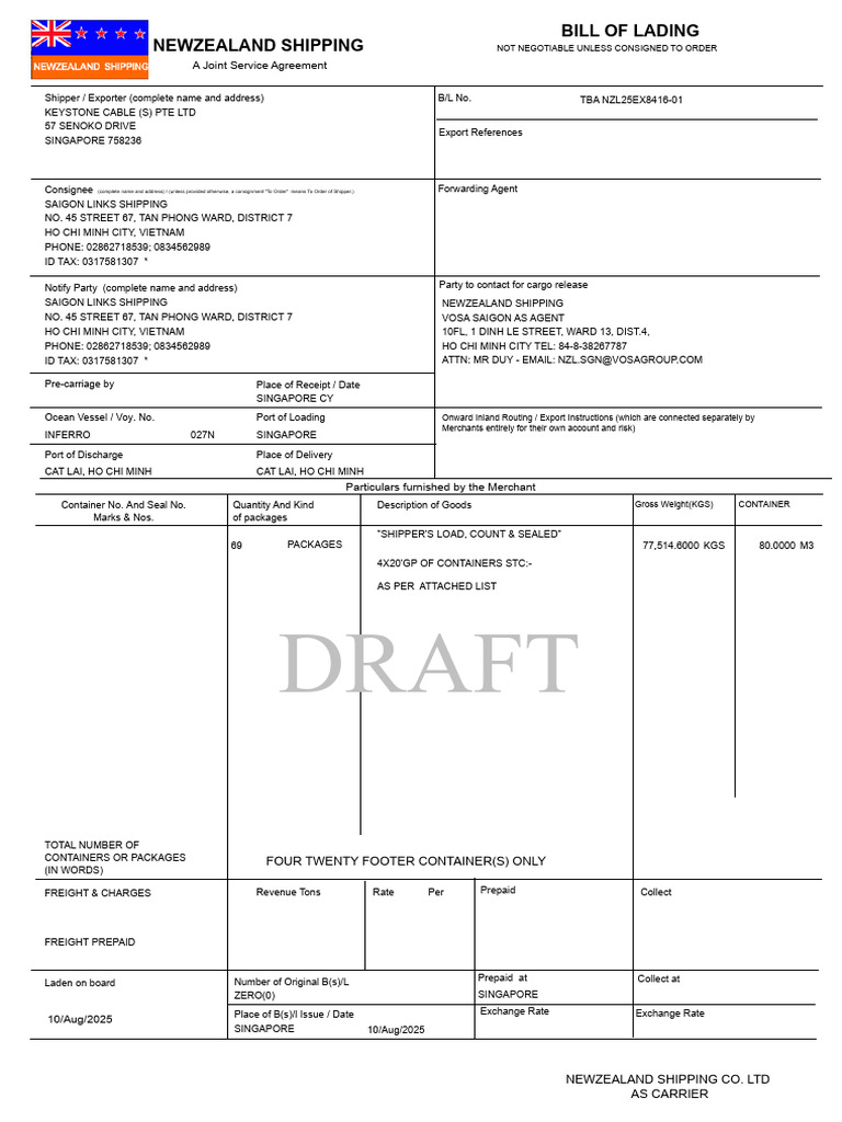 Direct Bill of Lading for Shipment | PDF | Bill Of Lading | Water Transport