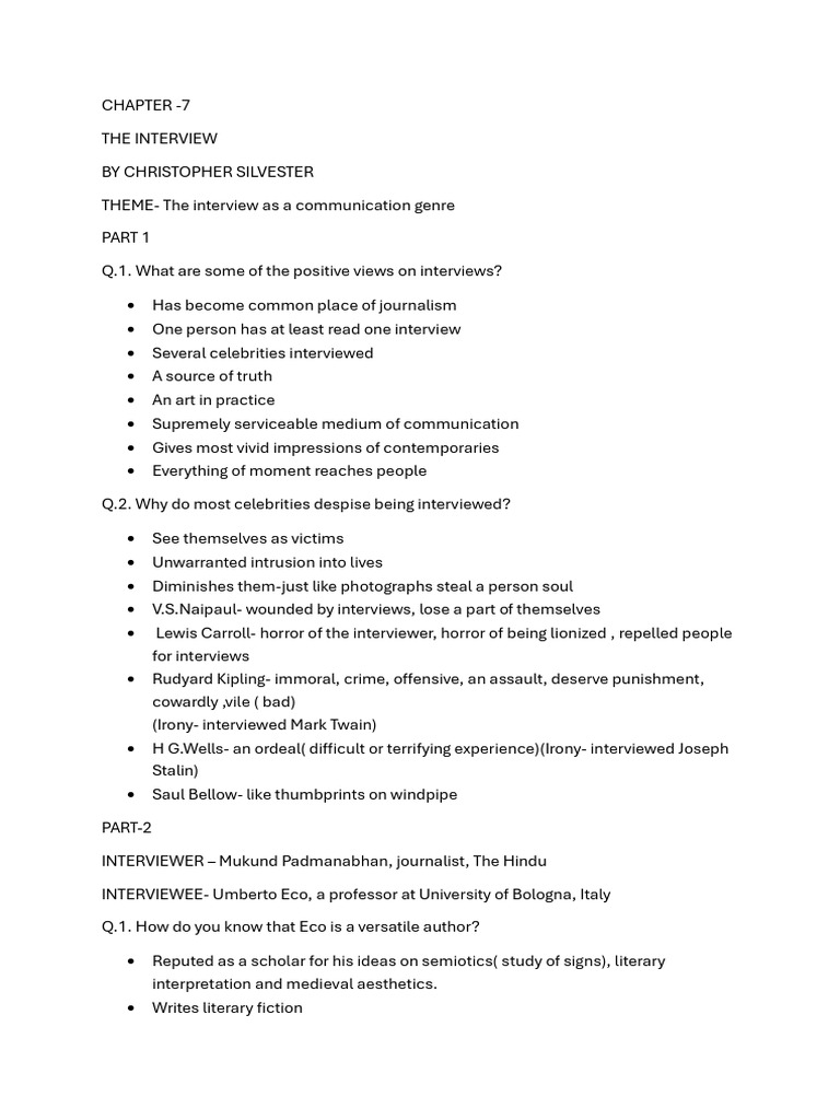 Notes CH - 7 The Interview | PDF