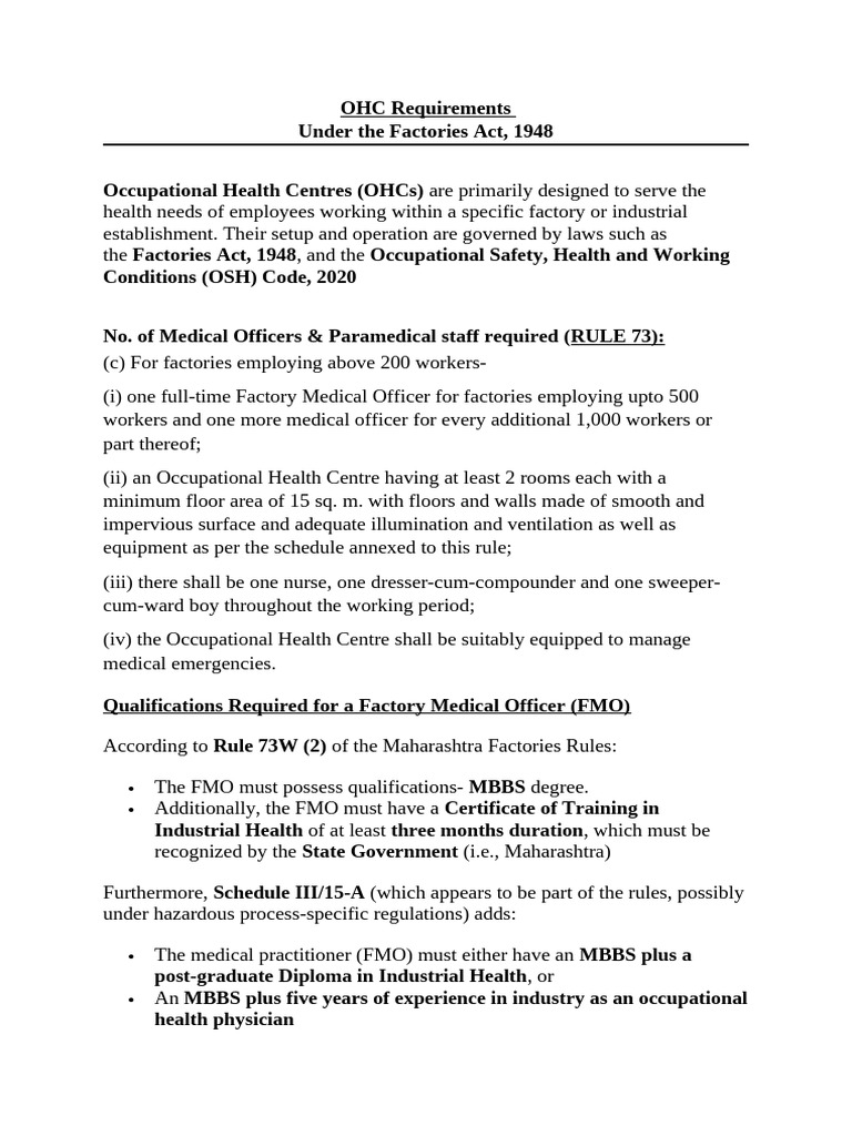 OHC Setup and Requirements Under Factories Act | PDF | Occupational ...