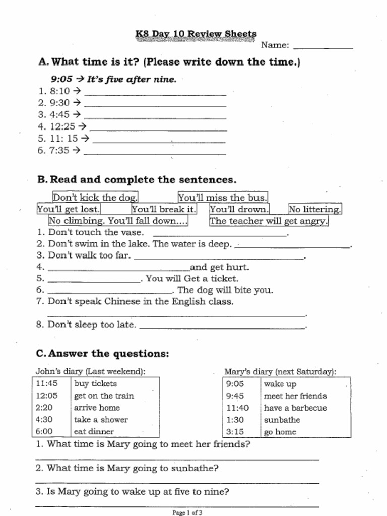 TU8 Day 10 Review Sheets | PDF