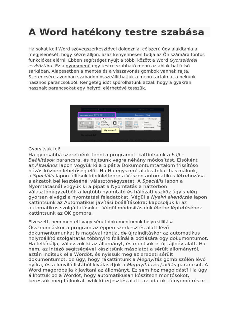 A Word Hatékony Testre Szabása | PDF