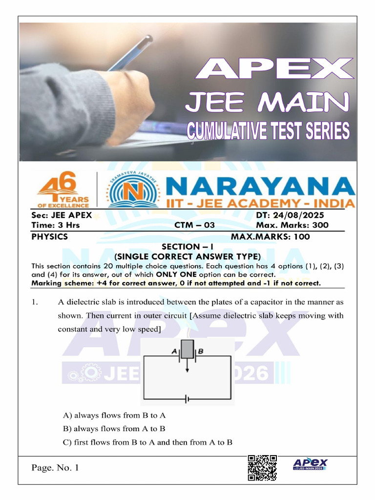 24 08 2025 - SR Iit - Jee Apex - Jee Main Model - ctm-03 - QP Final | PDF