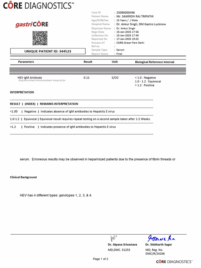 Unique Patient Id: 344523: Parameters Result Unit Biological Reference ...