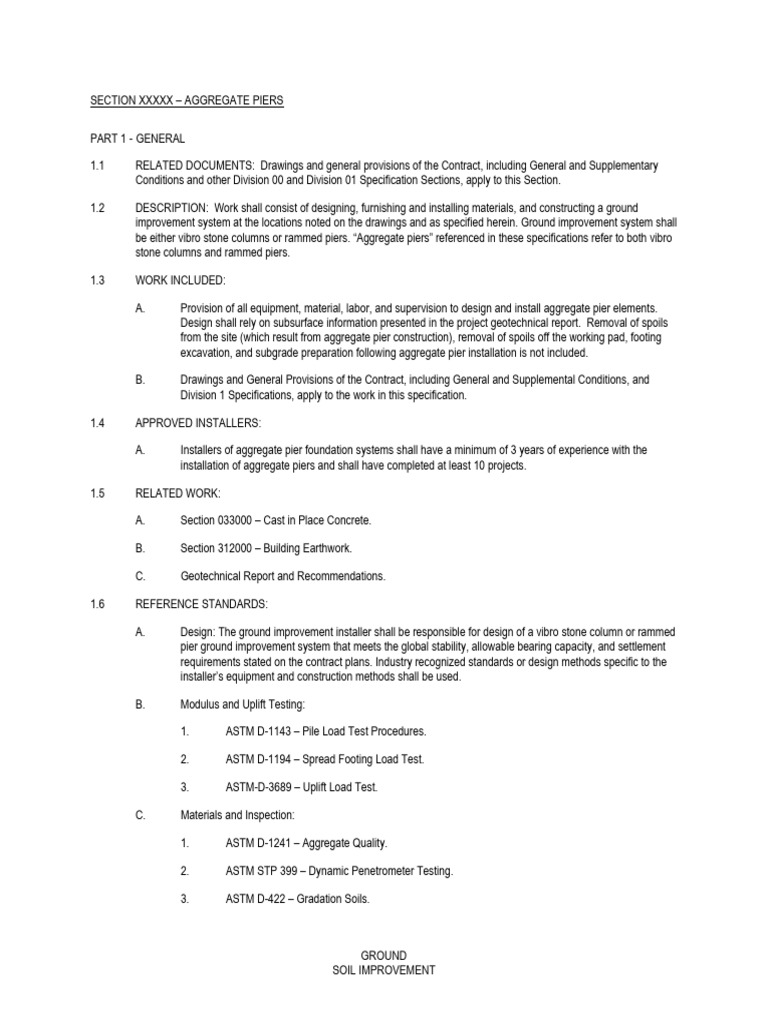 Aggregate Pier Installation Guidelines | PDF | Concrete | Specification ...