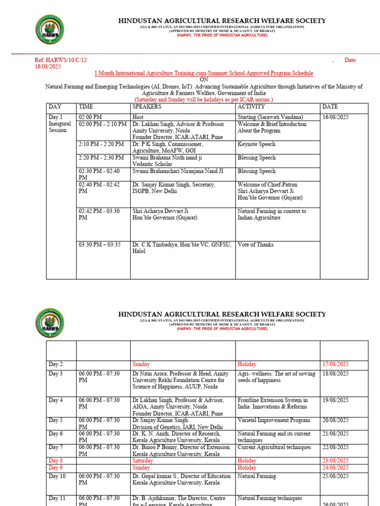 Program SCH 30 Days TRAINING | PDF | Agricultural Science | Agriculture