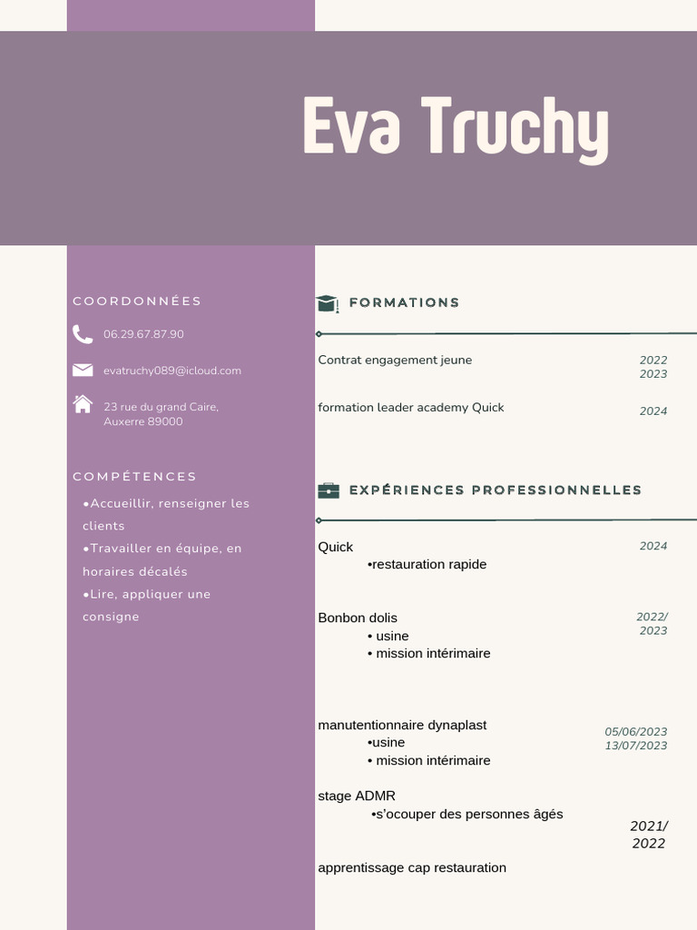 CV d'Eva Truchy - Expériences et Compétences | PDF