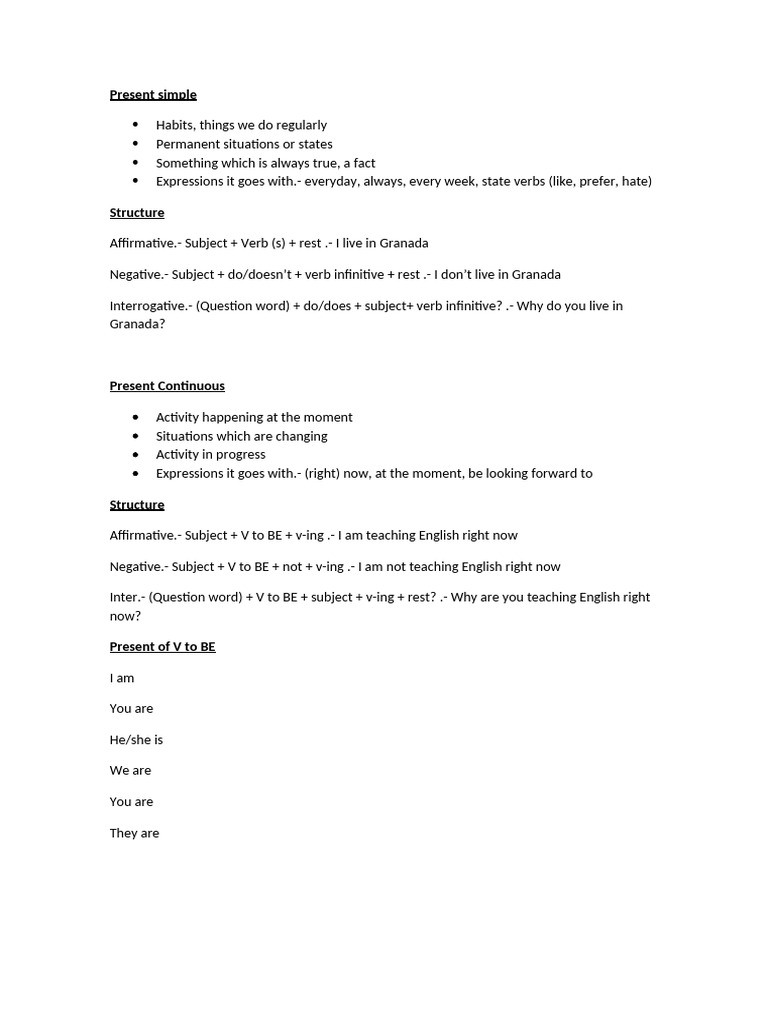 Present Simple and Continuous Tenses Guide | PDF