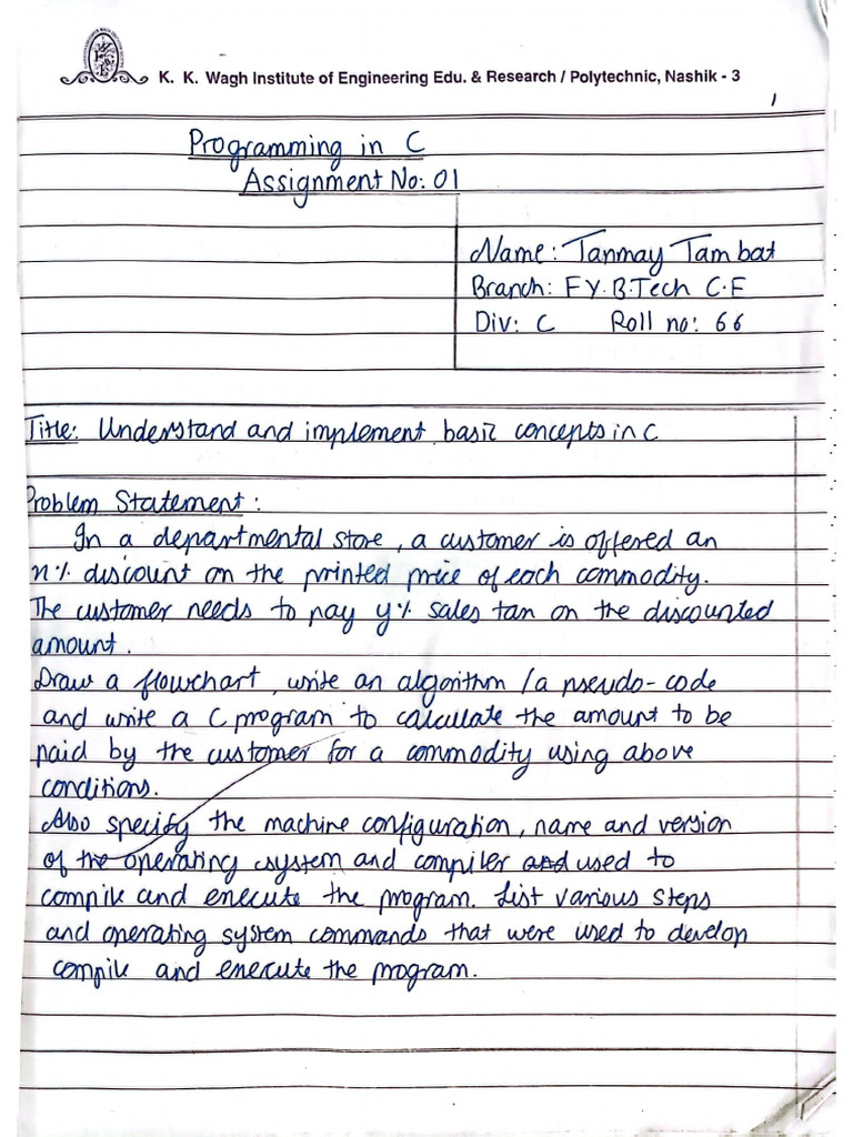 C Assignment Algorithm & Flowchart | PDF