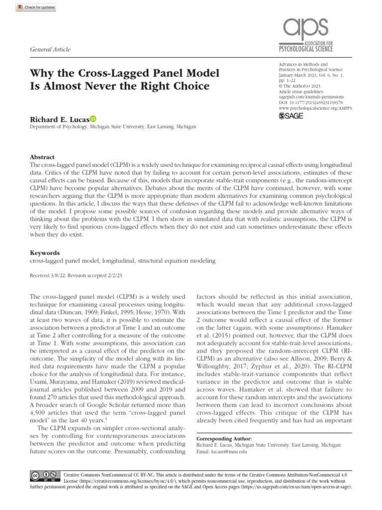 Critique of the Cross-Lagged Panel Model | PDF | Autoregressive Model ...