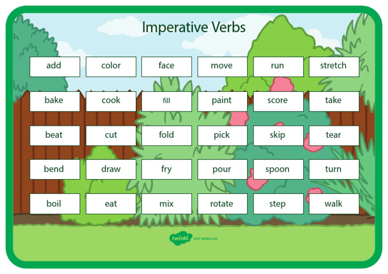 Imperative Verbs Word Mat | PDF