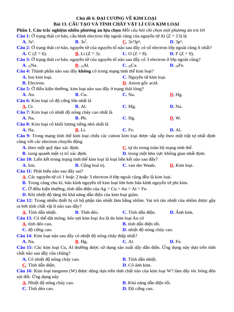 Sách Ôn TN VuQuocTrung - Chủ đề 6 Đại cương về kim loại | PDF