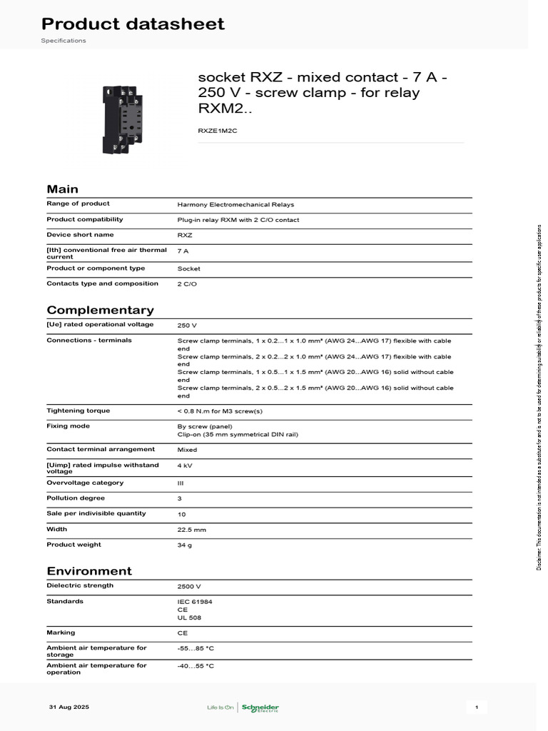 RXZE1M2C Wiring and Specifications Guide | PDF | Relay | Electrical ...