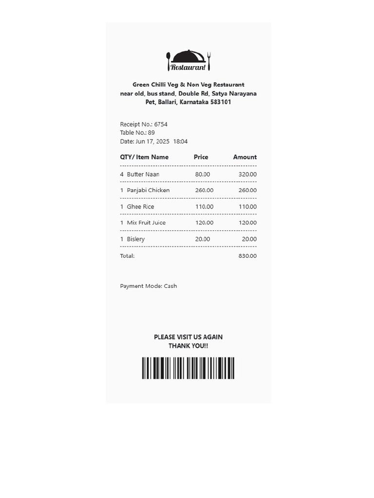 Restaurant Bill | PDF