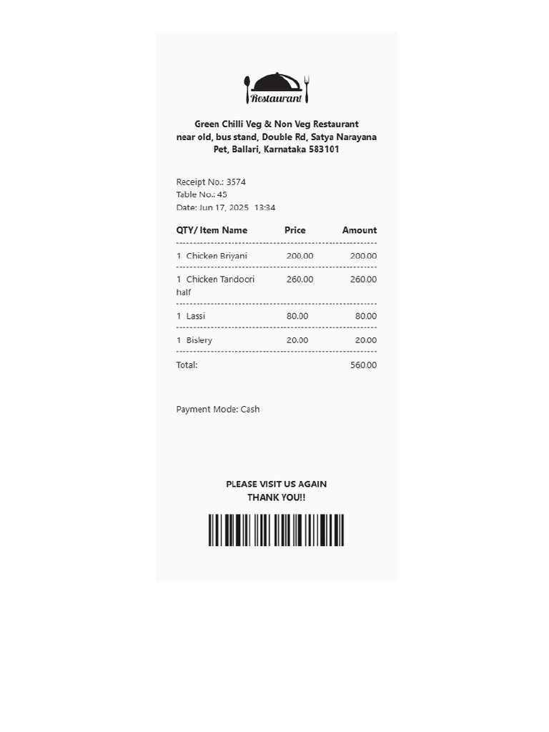 Food Bill 1 | PDF