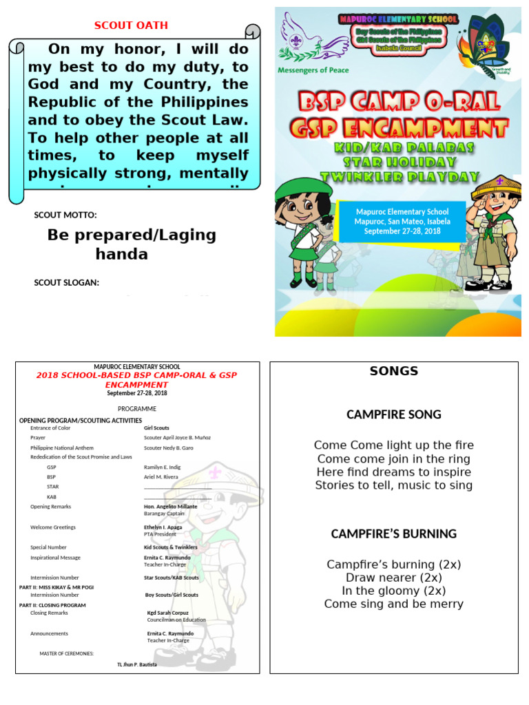 BSP-GSP Encampment Program 2018 | PDF | Outdoor Recreation | Youth ...