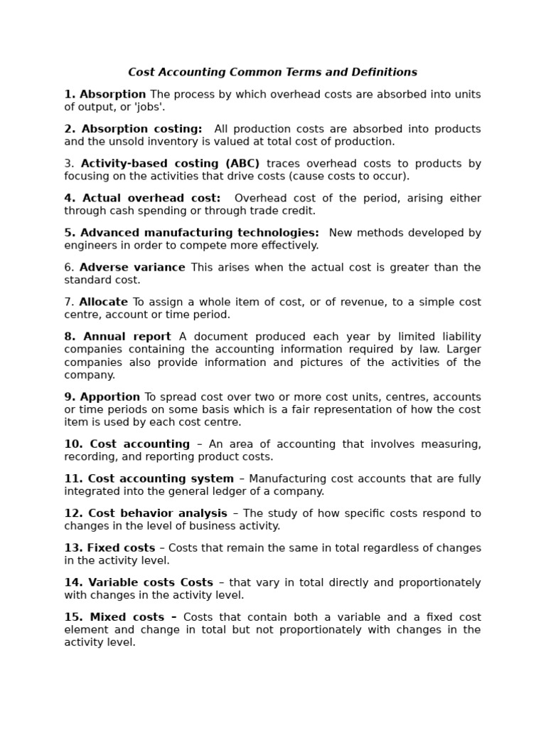 Cost Accounting Terms Explained | PDF | Employment | Inventory