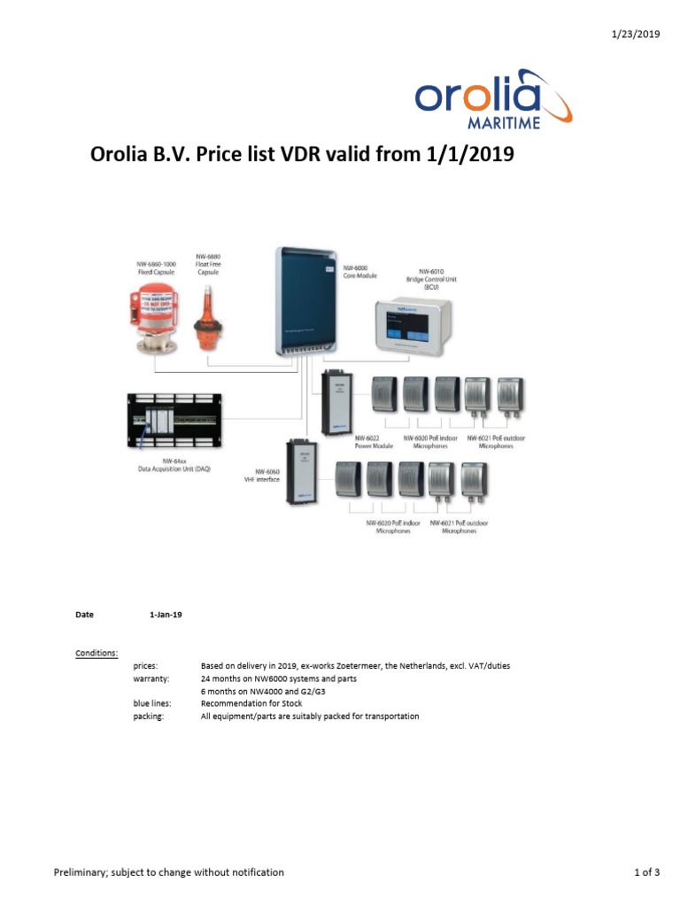 Orolia NW6000 VDR Price List 2019 | PDF | Electrical Engineering ...