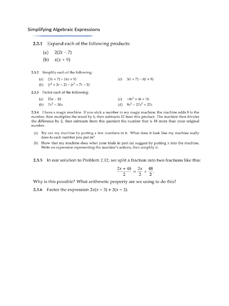 Simplifying Algebraic Expressions | PDF