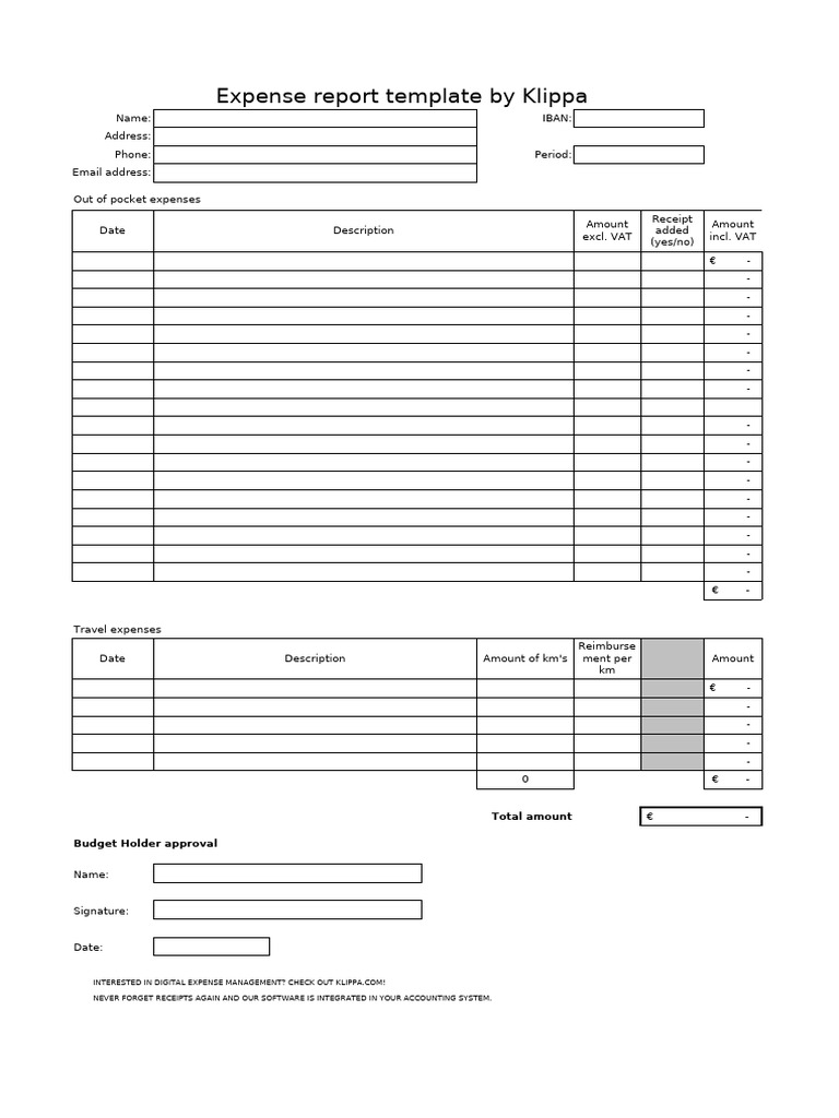 Klippa Expense Report Template Excel | PDF