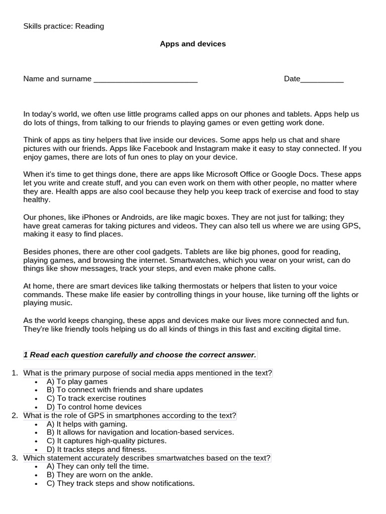 Skills Practice - Reading | PDF | Mobile App | Smartwatch