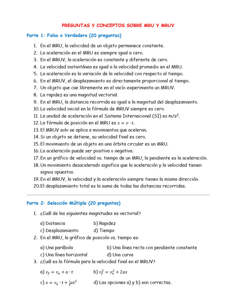 MRU y MRUV (Teoria) | PDF | Aceleración | Velocidad