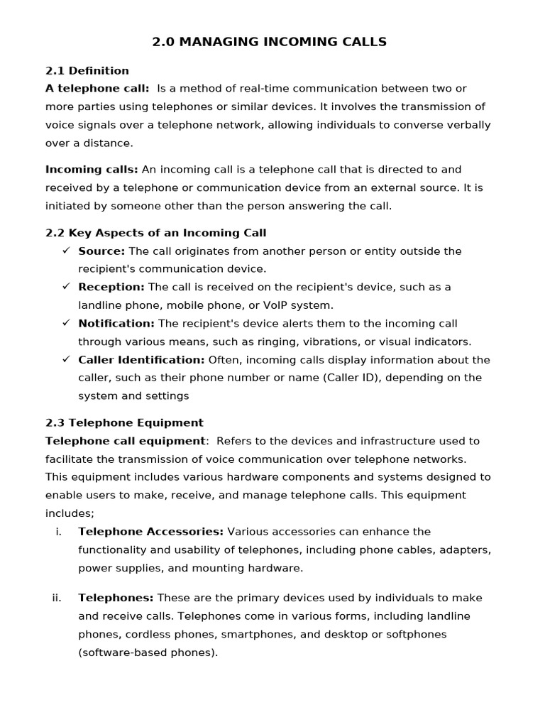 Topic 2 Manage Incoming Calls | PDF | Telephone | Voice Over Ip