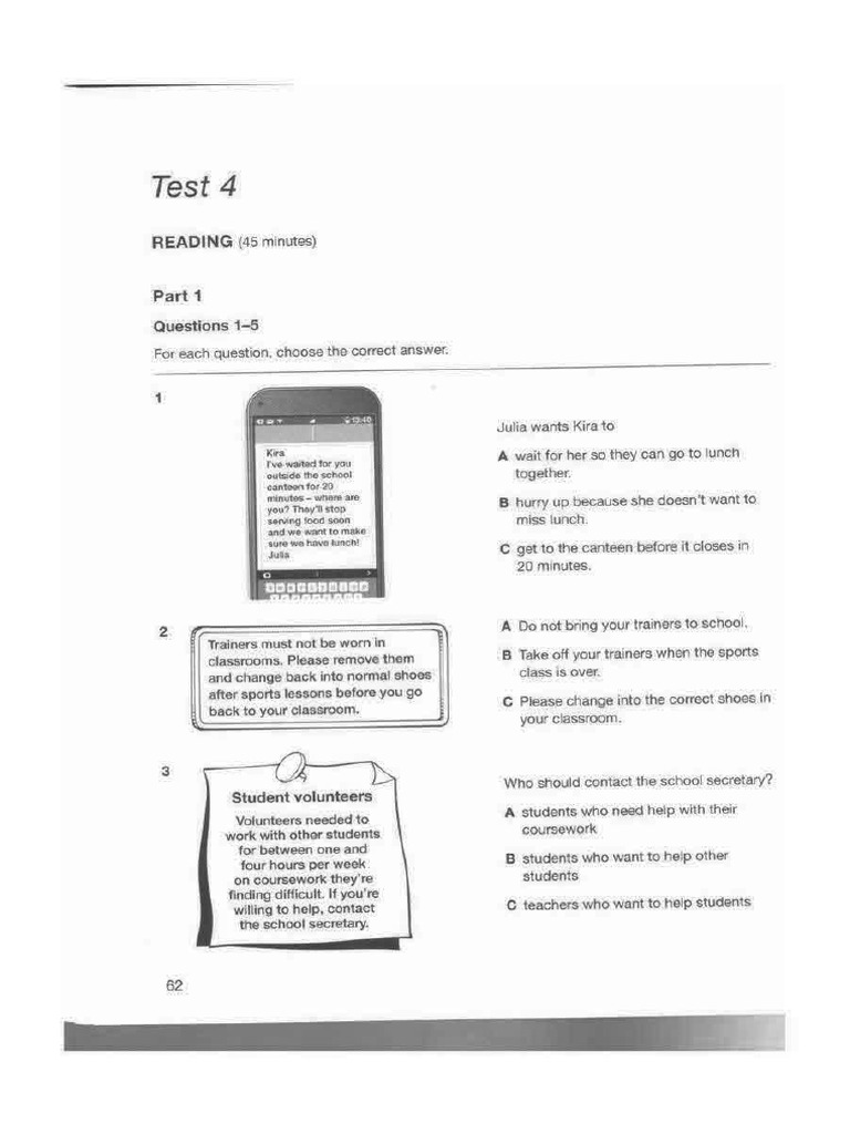 B1 Reading Test 4 (PFS 1) | PDF