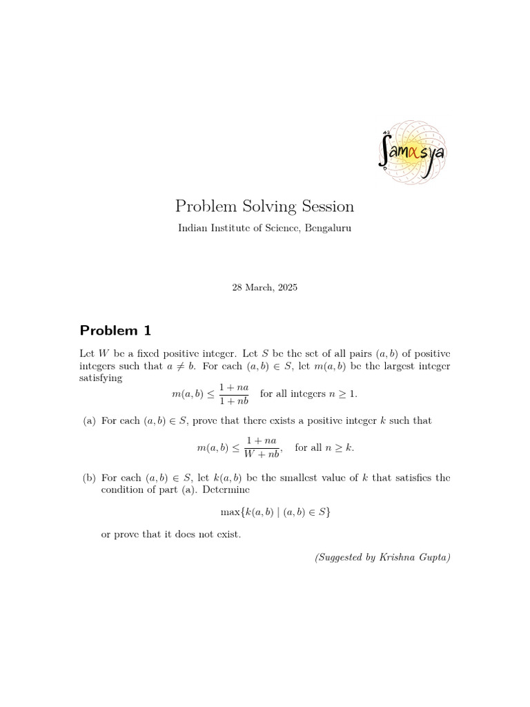 Problem Solving Session at IISc, 2025 | PDF | Integer | Elementary ...