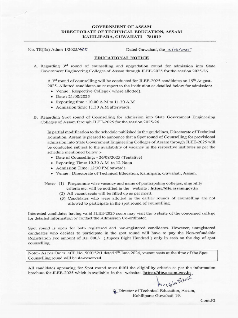 3rd Counselling and Spot Through Jlee 2025 | PDF