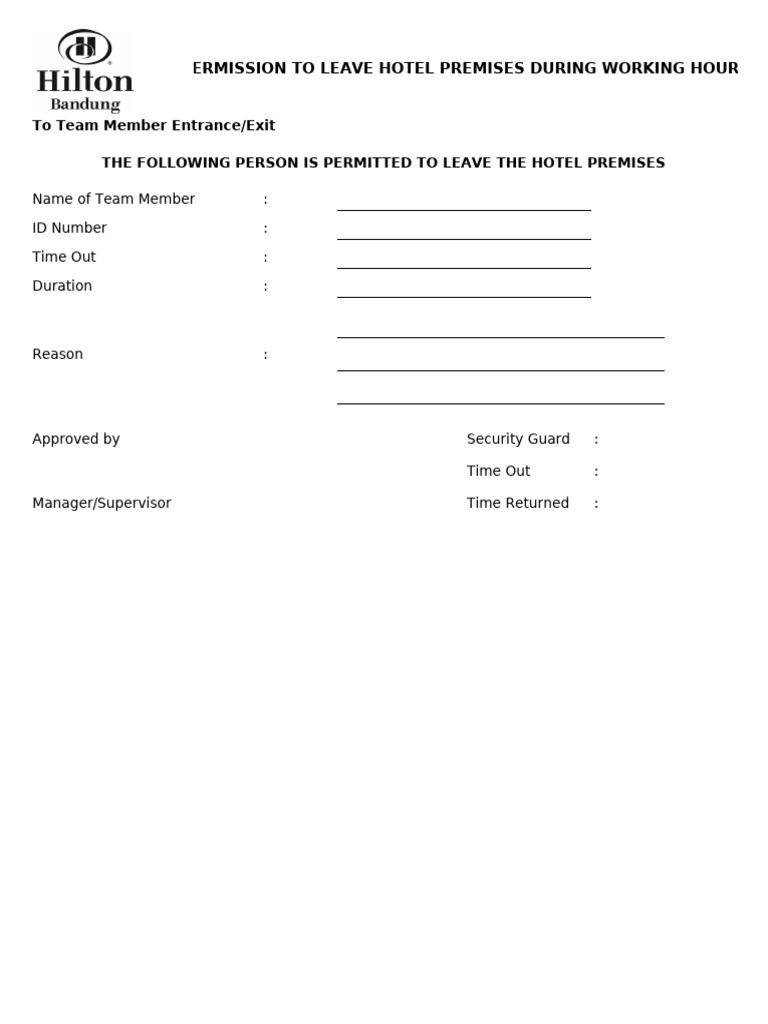 Hotel Leave Permission Form | PDF