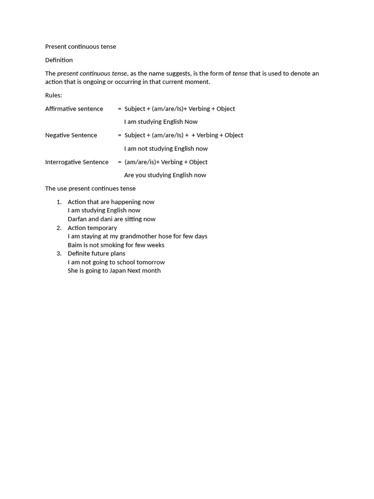 Present Continuous Tense Explained | PDF