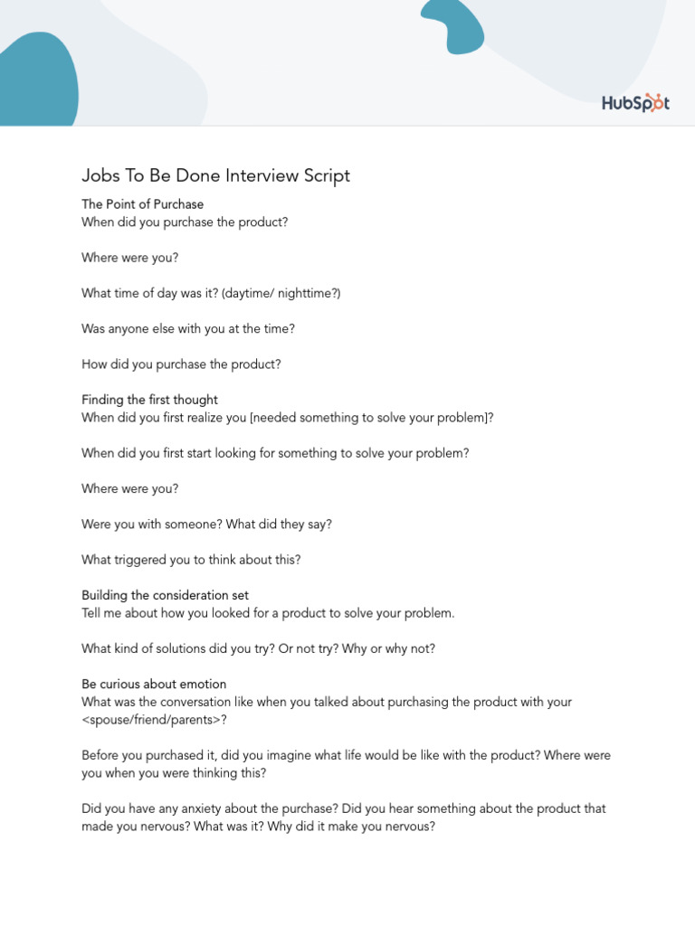 Jobs To Be Done Interview Script | PDF