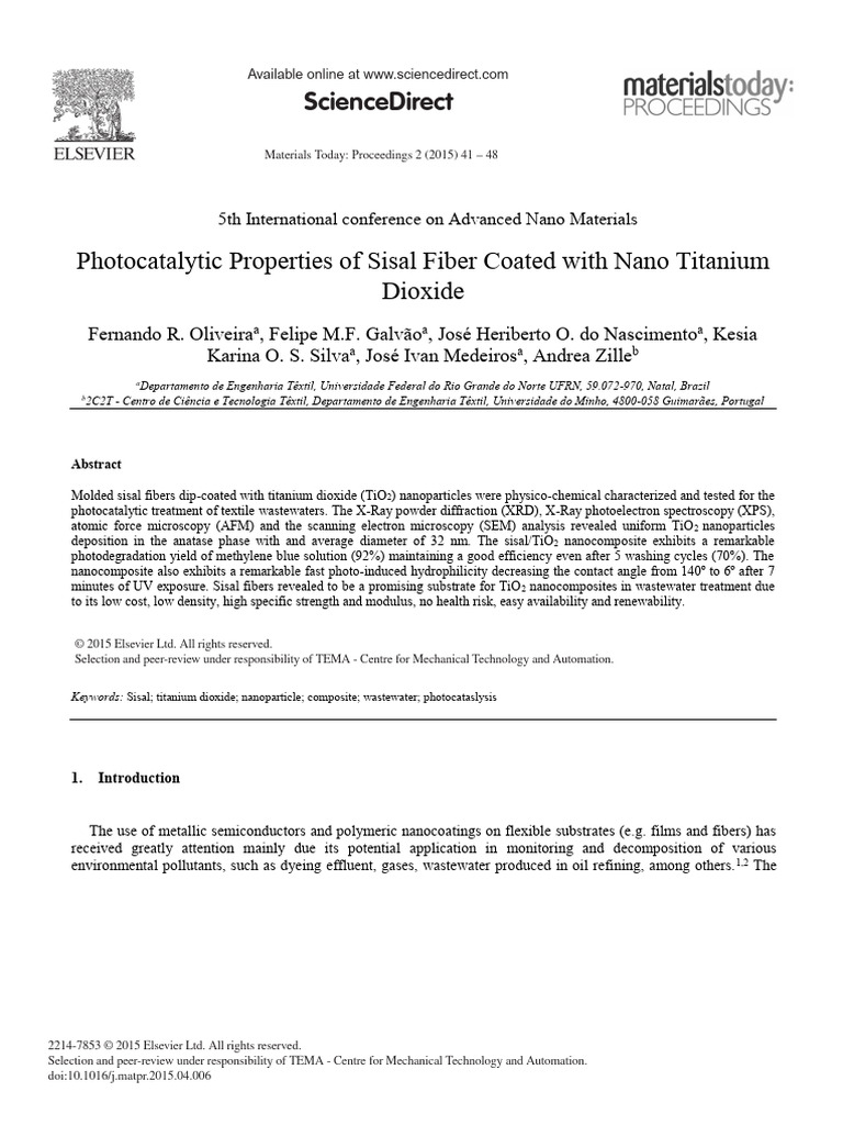 Photocatalytic Sisal Fiber with TiO2 | PDF | Titanium Dioxide ...