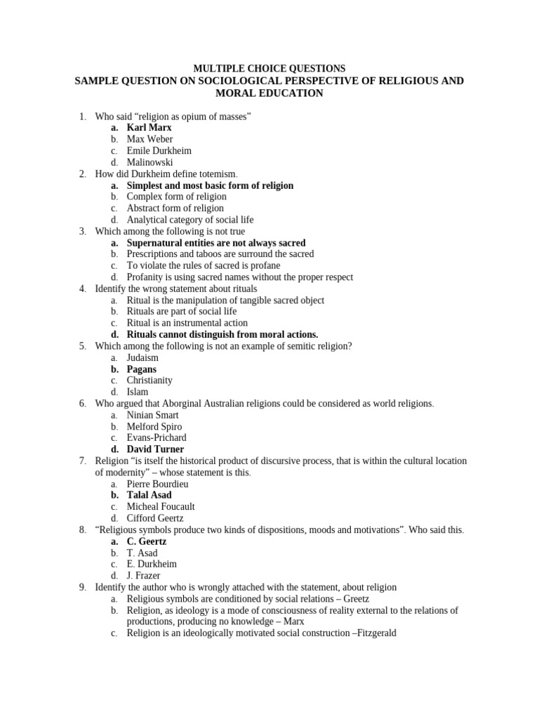SAMPLE QUESTIONS 3 | PDF | Émile Durkheim | Sociology